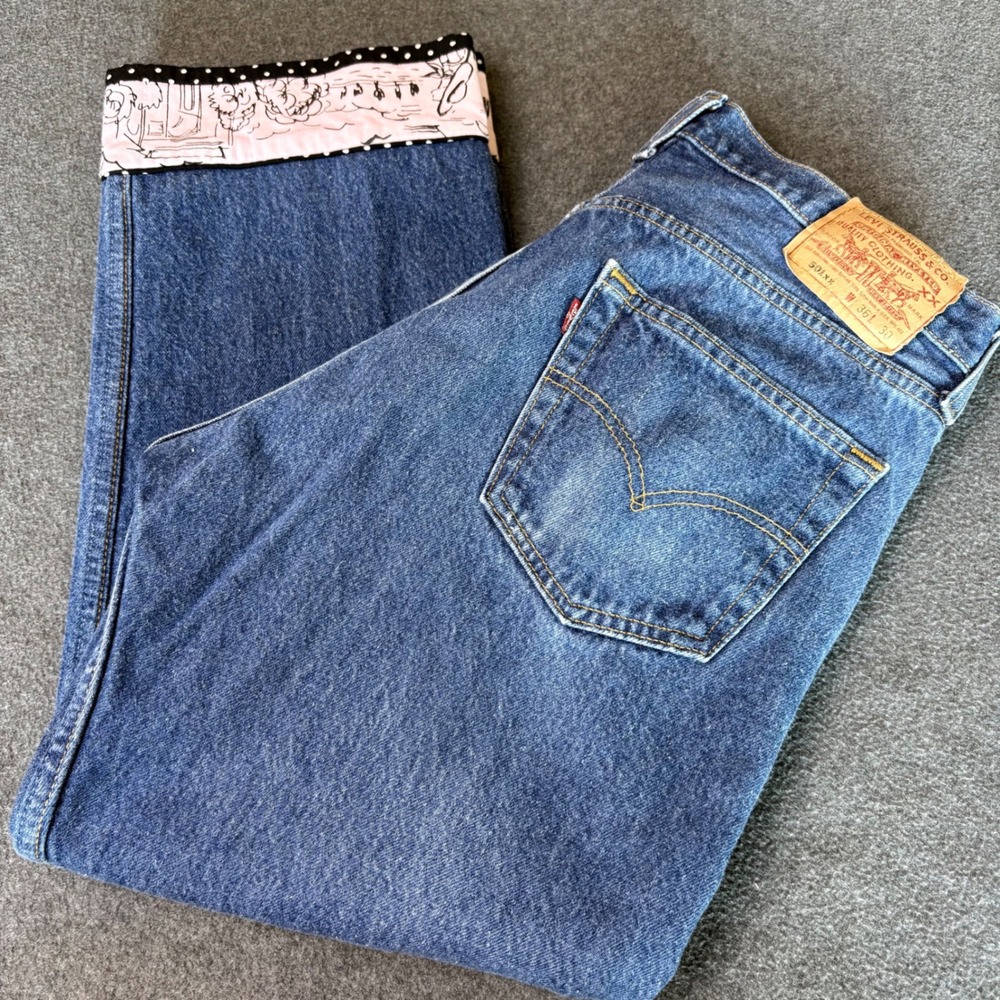 Levis 501xx Upcycled Vintage Jeans 36x30 Custom Cropped Pink Polka Dot USA Made